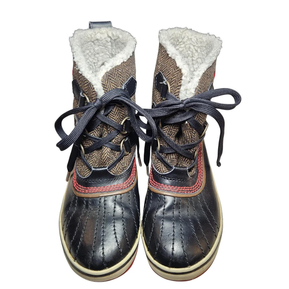 Sorel Tivoli II Herringbone Winter Snow Boot Insulated Black Fleece Duckboot 5.5